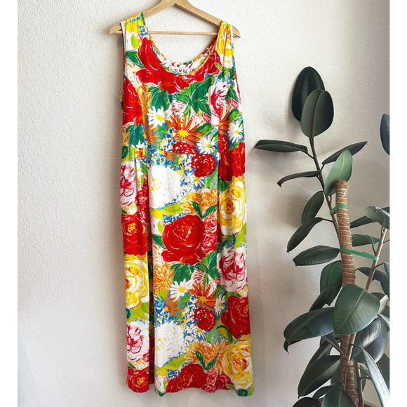 VTG Jams World Maxi Dress XL Jubilant Pattern Floral Tropical Hawaiian Colorful - Picture 1 of 9